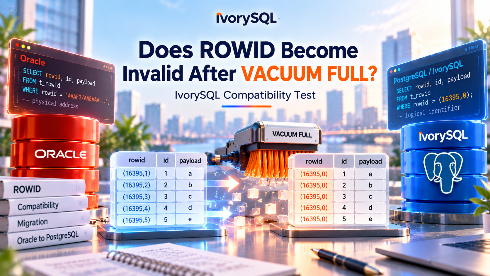 Does VACUUM FULL Invalidate ROWID? Testing IvorySQL Compatibility